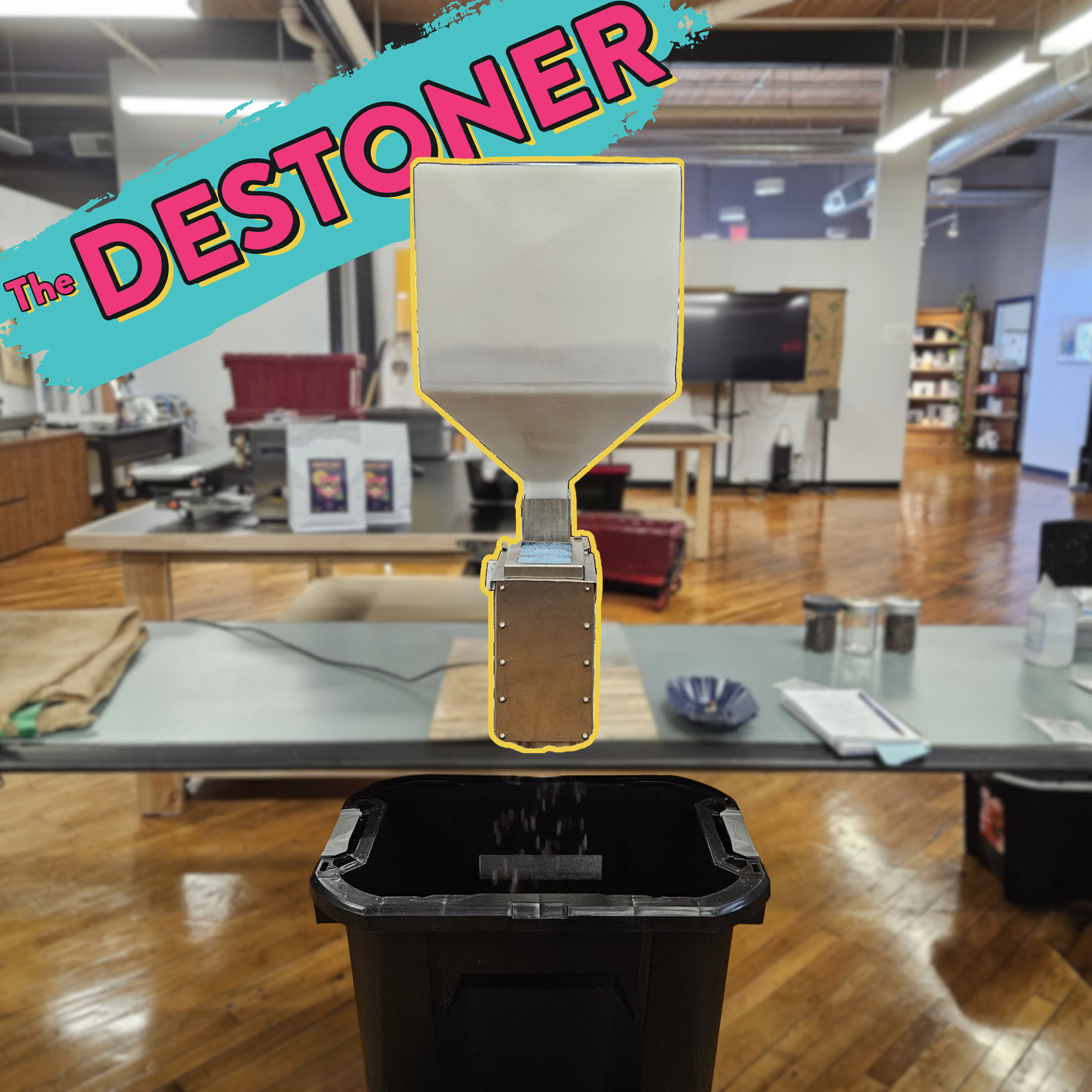A coffee destoner in a coffee roasting facility.