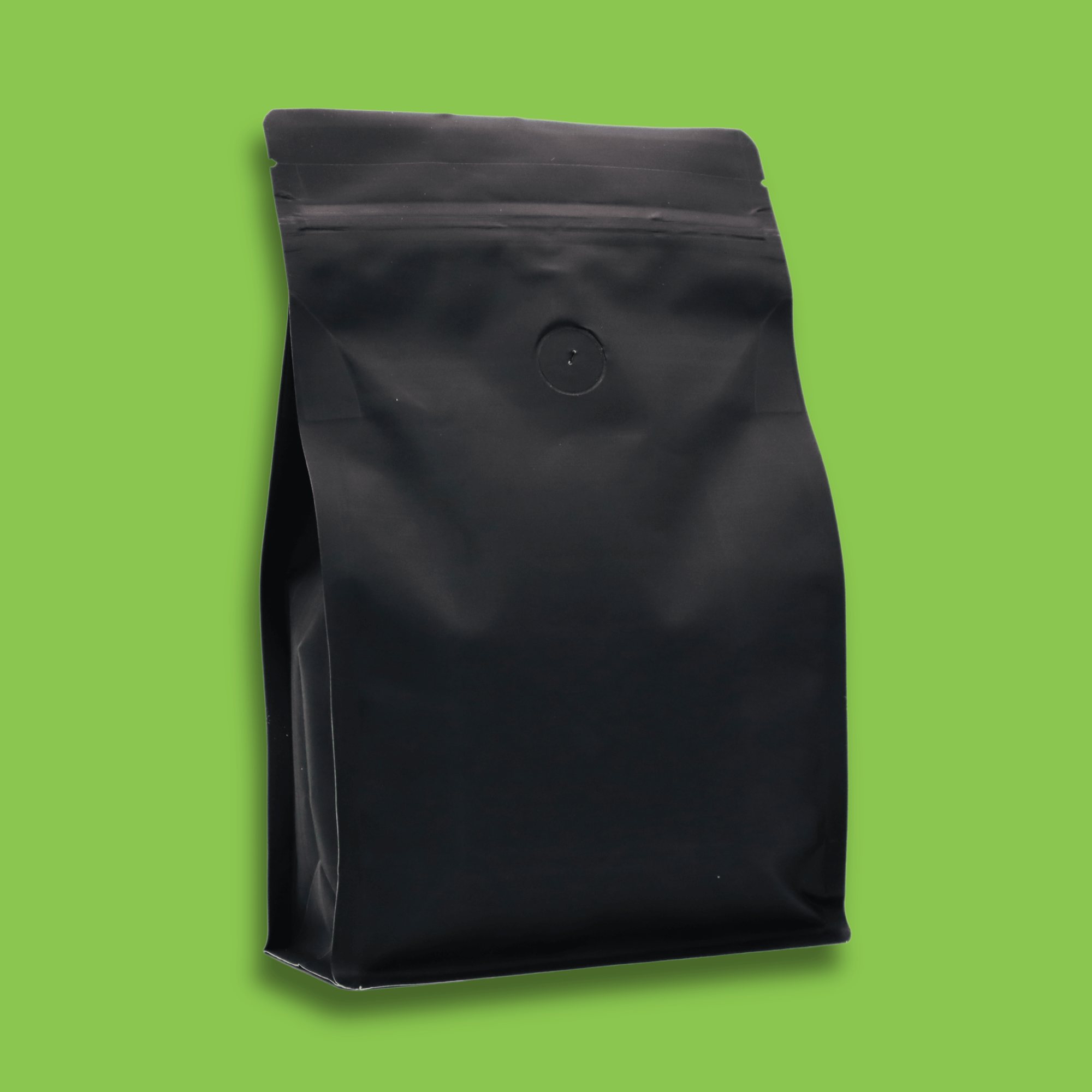 The back of a 340g bag of dark roast, whole bean, Shadow Panther specialty coffee with a green background.