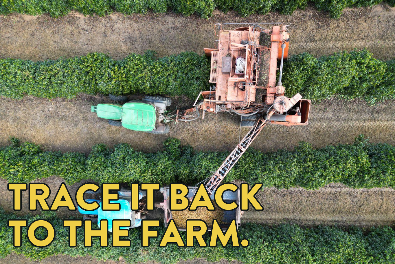 Aerial view of a farm with agricultural machinery harvesting crops. sTREETS AHEAD COFFEE ROASTERS