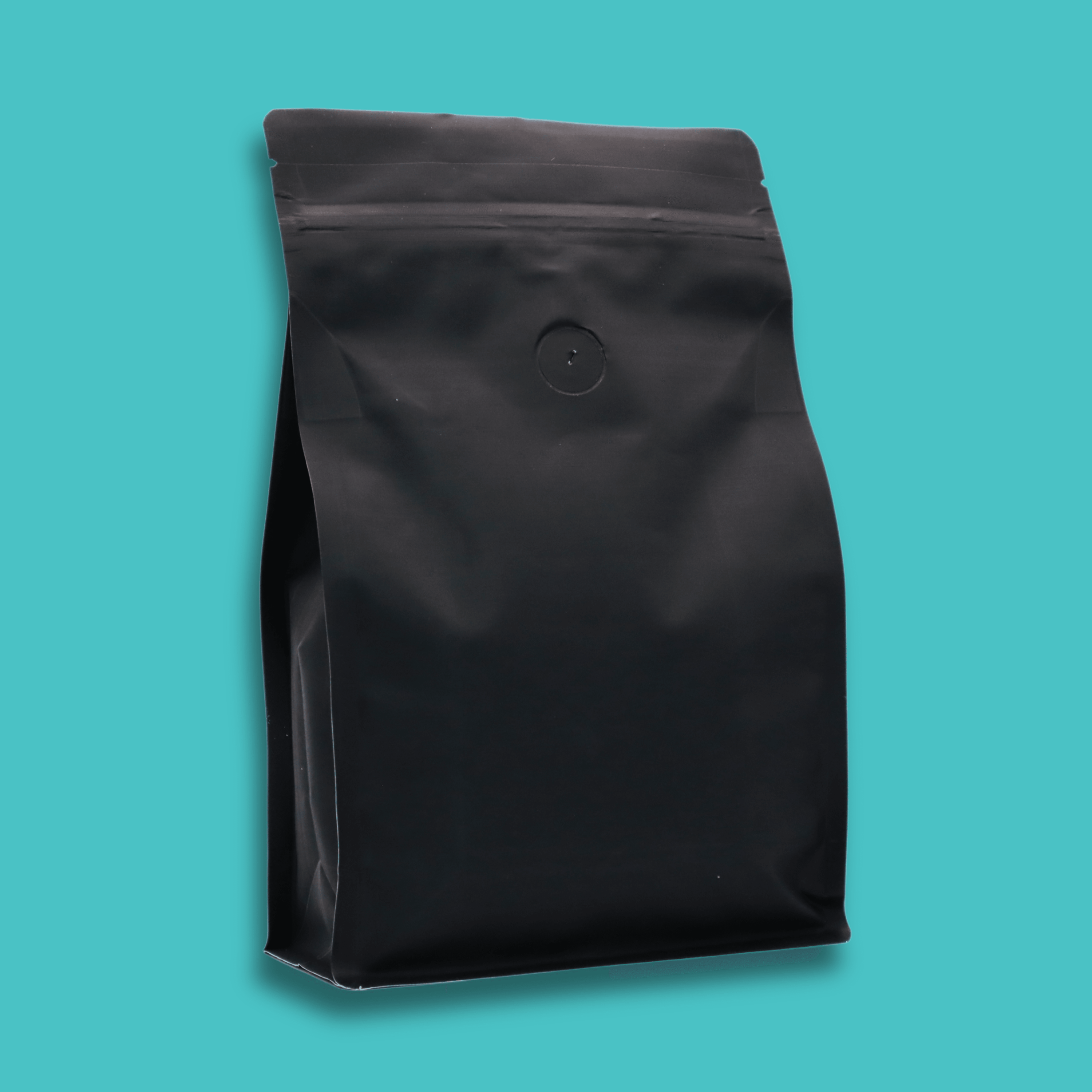 The back of a 340g bag of medium roast, whole bean, Danger Wolf specialty coffee in front of a blue background.