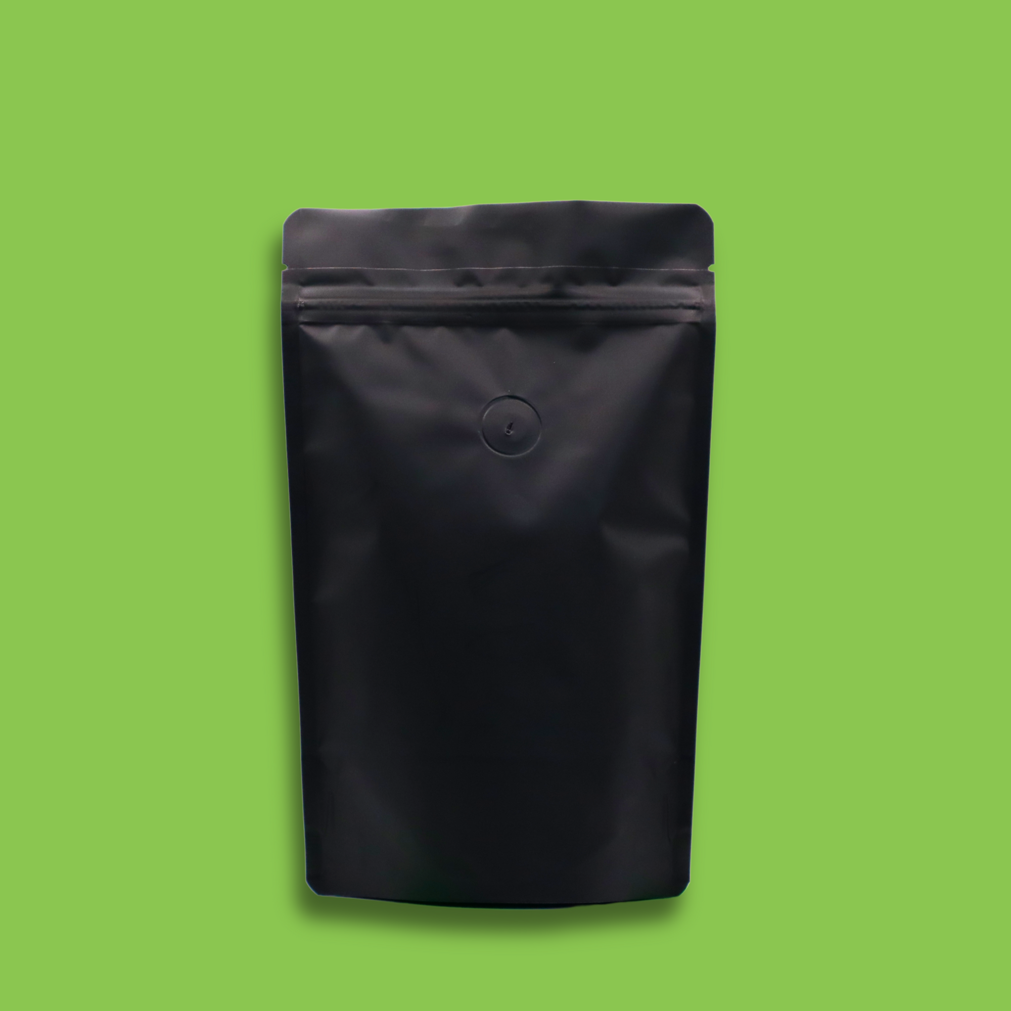 One-way valve on the back of a 125g bag of coffee