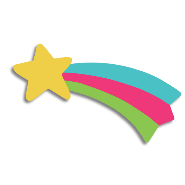Shooting star with rainbow behind it